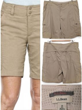 LL Bean Hiking Shorts Nylon Stretch UPF 50 Tan 8” Cargo 14